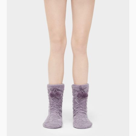 UGG Pom Pom Fleece Lined Crew Lavender Socks for Women (DBQN82530)